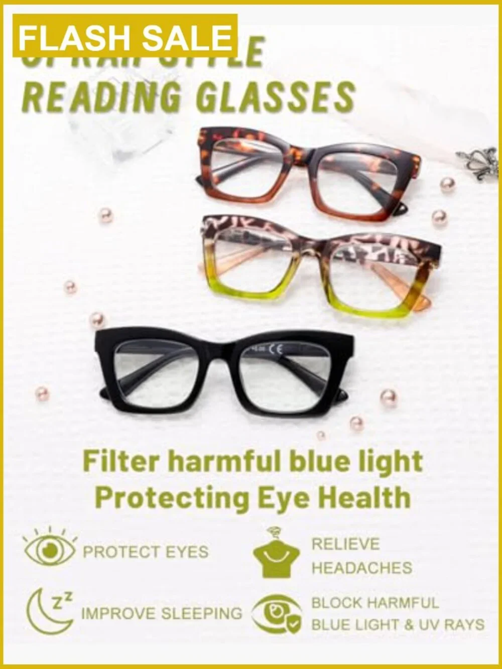 3-Pack Square Reading Glasses Blue Light Blocking Spring Hinge Unisex